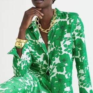 J. Crew Green Floral Cupro-Blend Blouse